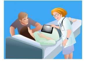 enfermera mostrando en un tablet ecografia a sus madres embarazo futuro bebe