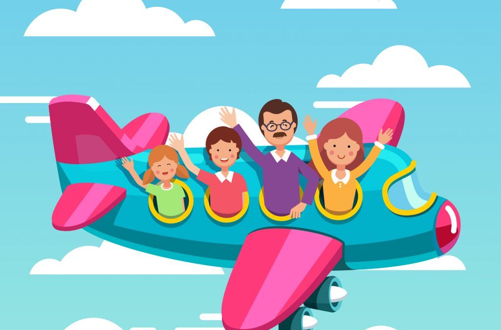 familia en un avión viajar