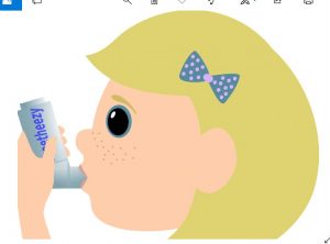 niño con inhalador para el asma