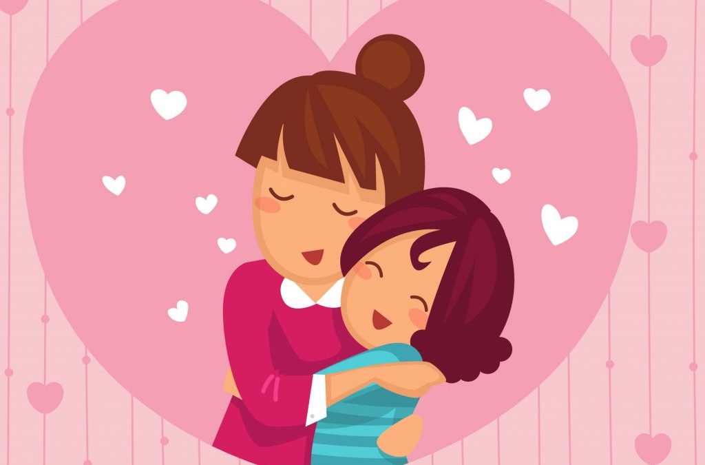 dibujo de madre abrazada a niña dentro de un corazón para hablar de ideas para regalar a mama