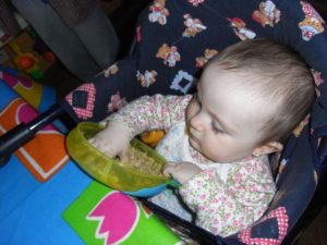 bebe comiendo alimentacion complementaria en trona para hablar de baby led weaning