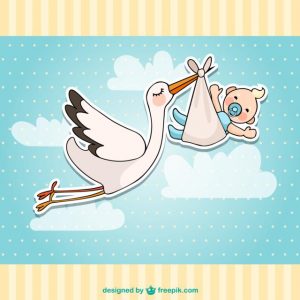 dibujo de cigüeña con bebé recien nacido