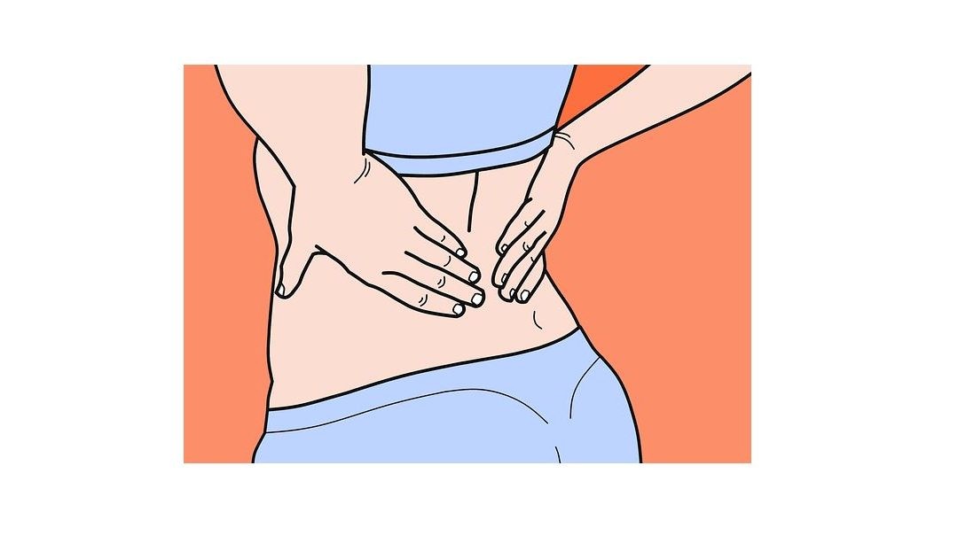 dibujo de mujer tocando lumbarles para hablar de prevenir dolor de espalda en posparto